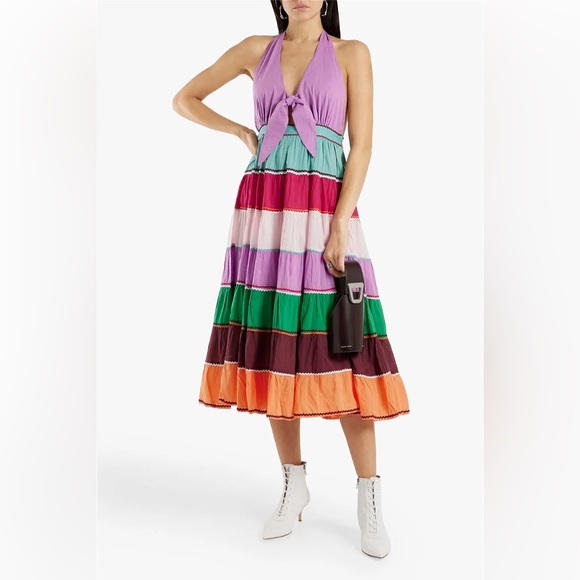 ANTIK BATIK Dress NWT Perrine tiered cutout cotton halterneck Multicolor Size 6 - Picture 2 of 16